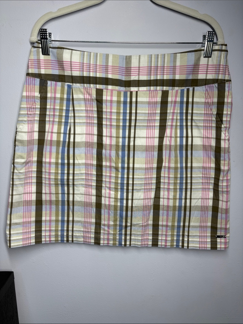 Lija Plaid Mini Golf Skirt in Pink, Olive & Light Blue